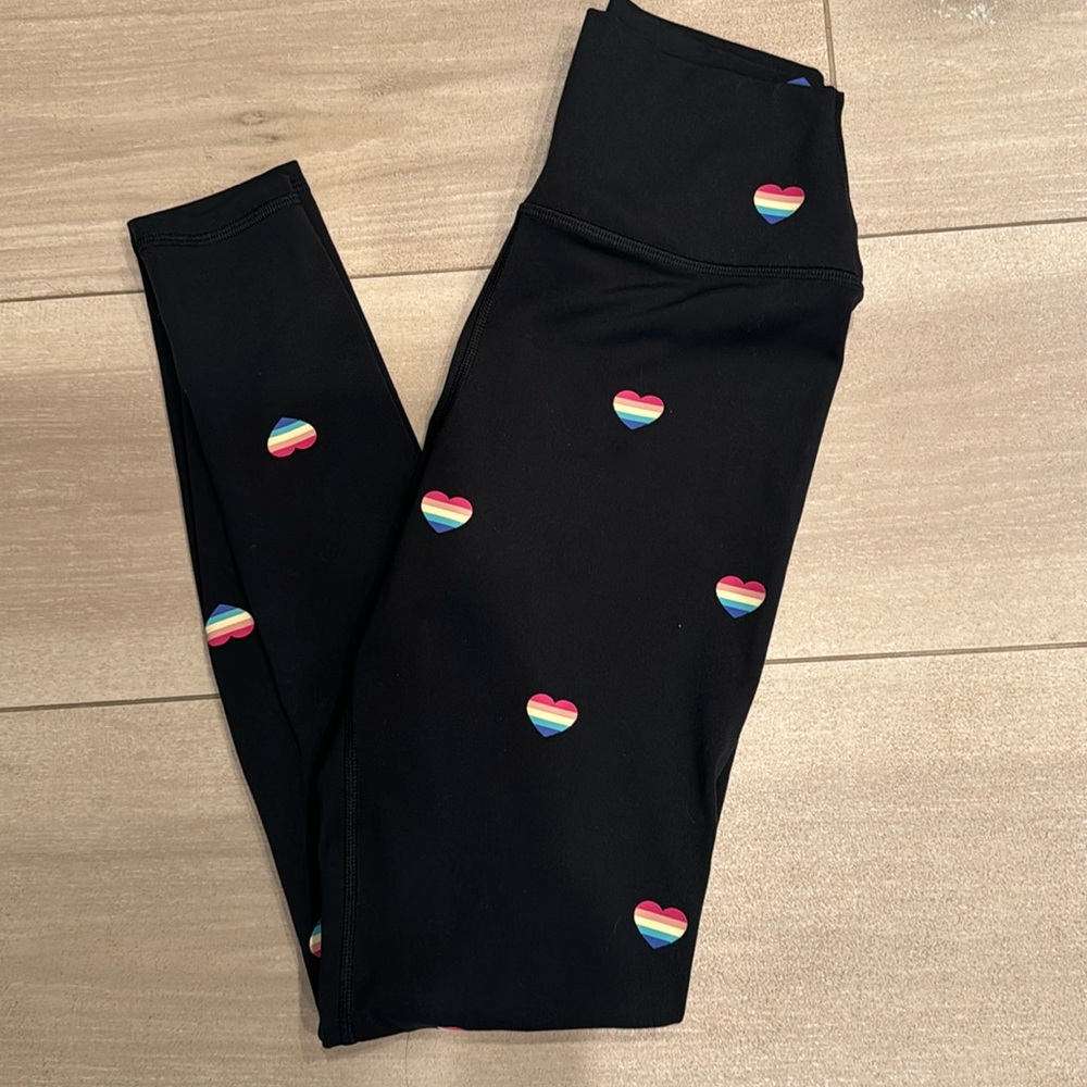 Spiritual gangster leggings, used once. Soft black with rainbow hearts
